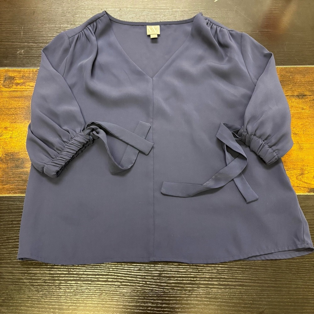 Women's WORTHINGTON Navy Blue Metallic Long Sleeve Top‎ Size Small Career Work
